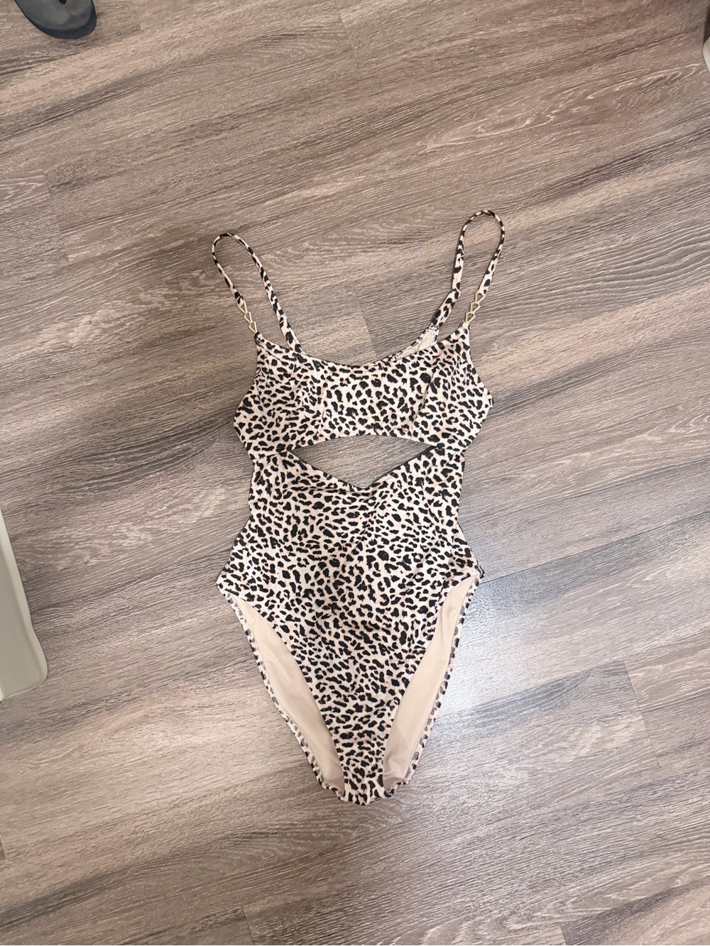 Victoria's Secret Leopard Print Cutout One-Piece Swimsuit - Black & Cream